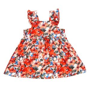 Toddler Girls Orange Floral Ruffle Sleeve Dress